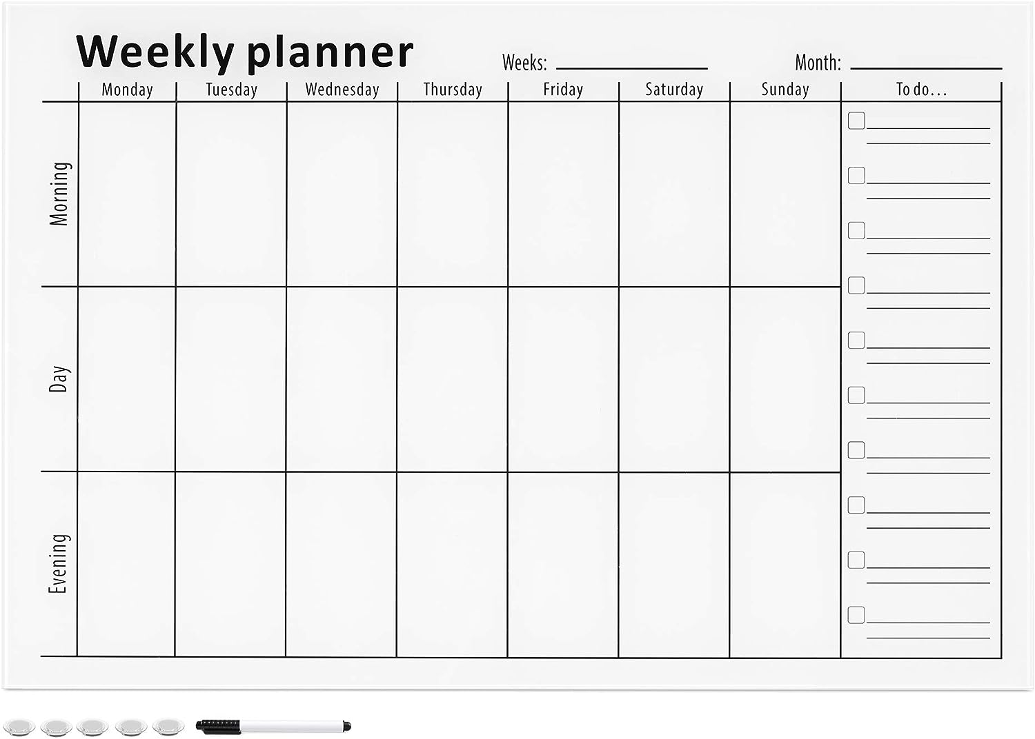 Navaris Μαγνητικός Γυάλινος Πίνακας Εβδομαδιαίου Χρονοδιαγράμματος - 90 x 60cm - White - 53998.02