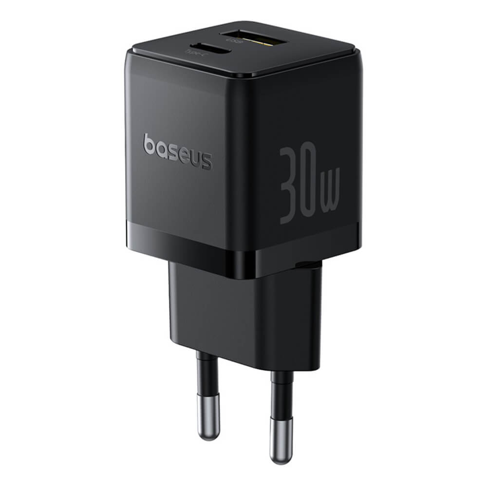 Baseus Palm Οικιακός Φορτιστής Γρήγορης Φόρτισης 30W με 1 Θύρα Type - C και 1 Θύρα USB - Cluster Black