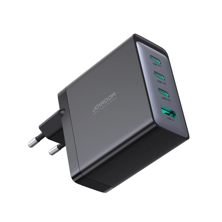 JOYROOM JR - TCG04EU GAN 100W Οικιακός Φορτιστής Γρήγορης Φόρτισης με 3 Θύρες Type - C και 1 Θύρα USB και Καλώδιο Type - C to Type - C - Black