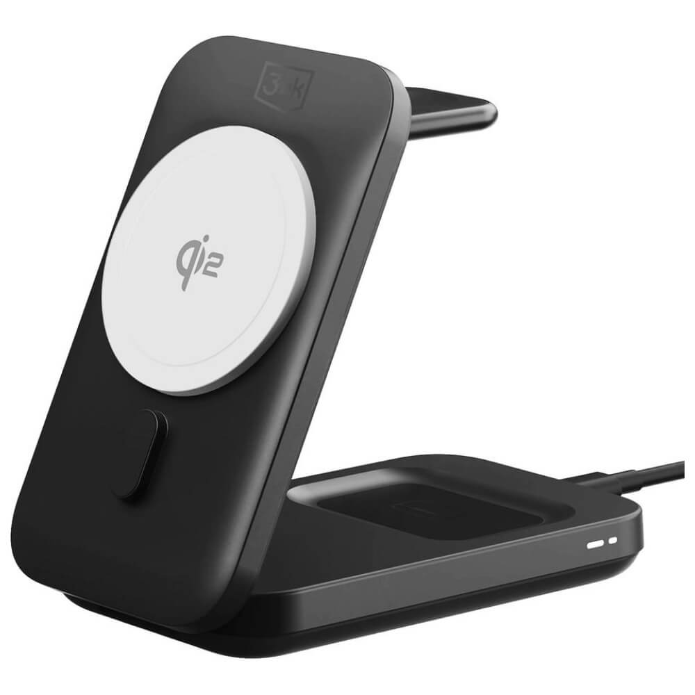 3MK 3in1 Ασύρματος Φορτιστής MagRocket Qi2 για Smartphones και Apple Watch και Airpods 15W - Black