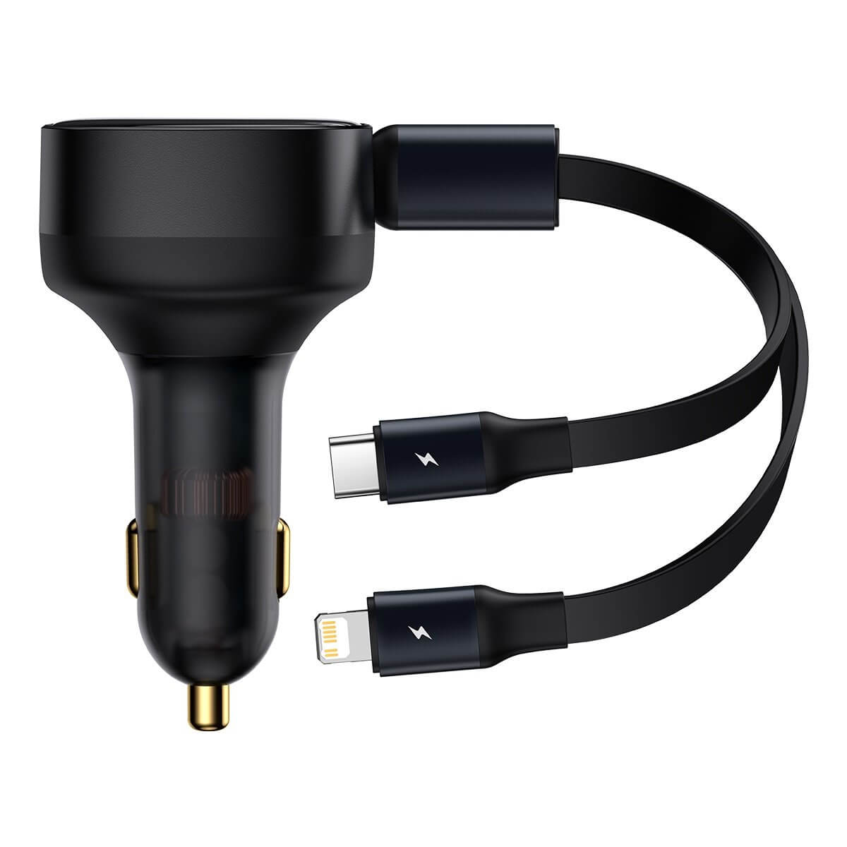 Baseus Enjoyment Retractable 2 - in - 1 Fast Car Charger Φορτιστής Αυτοκινήτου με Ενσωματωμένα Καλώδια Lightning και Type - C 30W - Black - CGTX000001