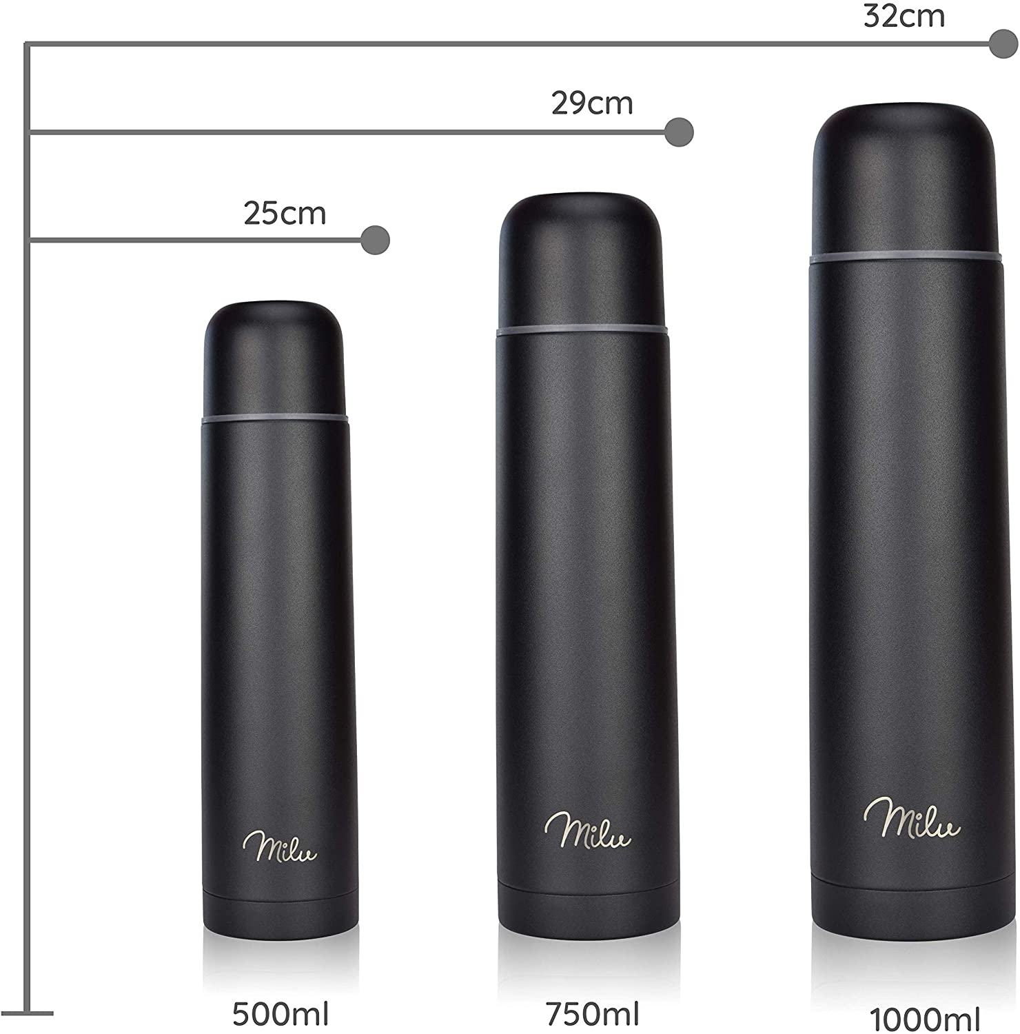 Milu T4 Μπουκάλι Θερμός Από Ανοξείδωτο Ατσάλι - 100% Στεγανό - 750 ml - Black - 6567