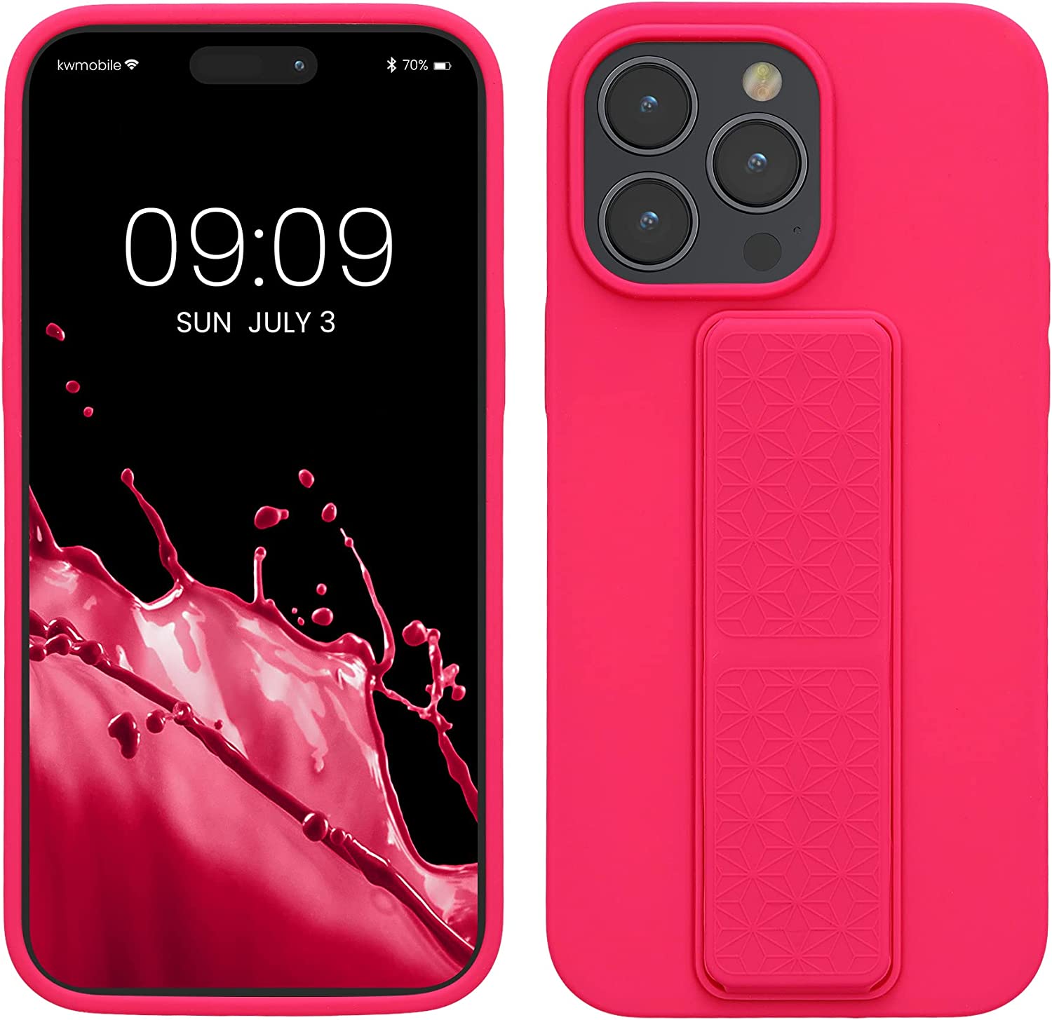 KW iPhone 14 Pro Max Θήκη Σιλικόνης με Finger Holder και Stand - Neon Pink - 60407.77