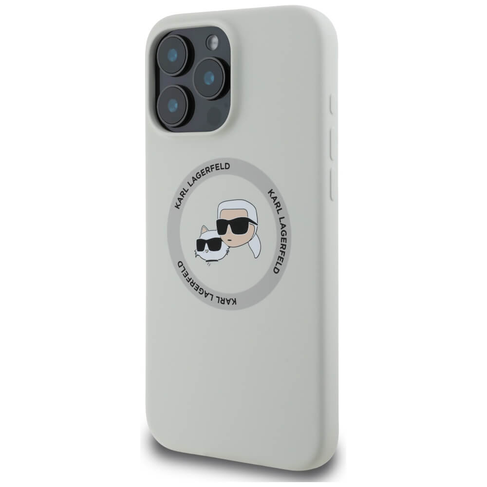 Karl Lagerfeld iPhone 16 Pro - Silicone Double Heads and Circle - Σκληρή Θήκη Σιλικόνης με MagSafe - Beige - KLHMP16LSKCHTCE
