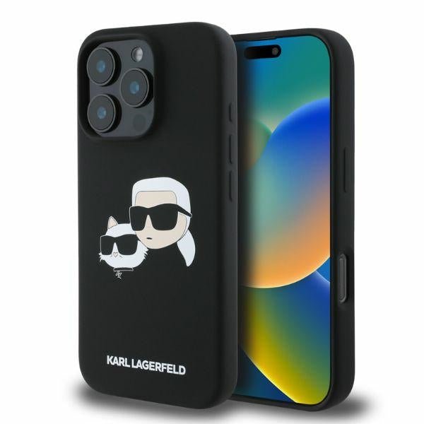 Karl Lagerfeld iPhone 16 Pro Max - Silicone Double Heads Print - Θήκη Σιλικόνης με MagSafe - Black - KLHMP16XSKCHPPLK
