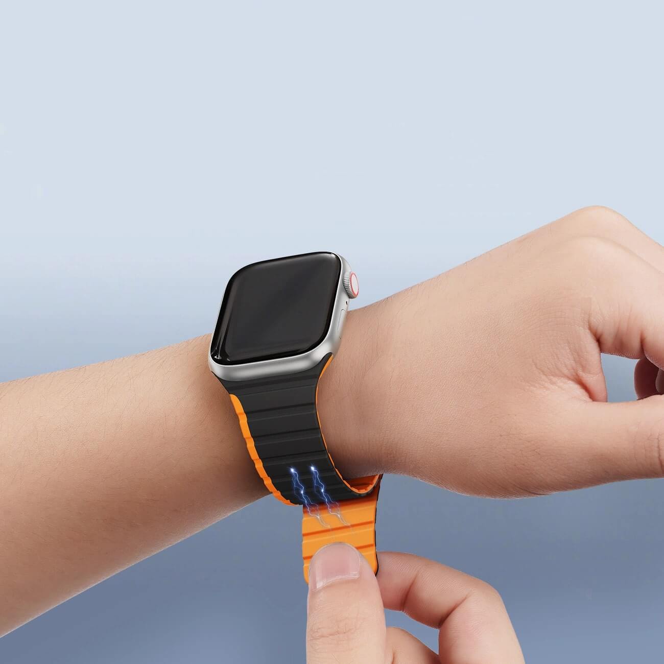 Dux Ducis Λουράκι Apple Watch 2 / 3 / 4 / 5 / 6 / 7 / 8 / 9 / SE / ULTRA 1 / ULTRA 2 - 42 / 44 / 45 / 49 mm Magnetic Strap LD Version Μαγνητικό Σιλικόνης - Black / Orange