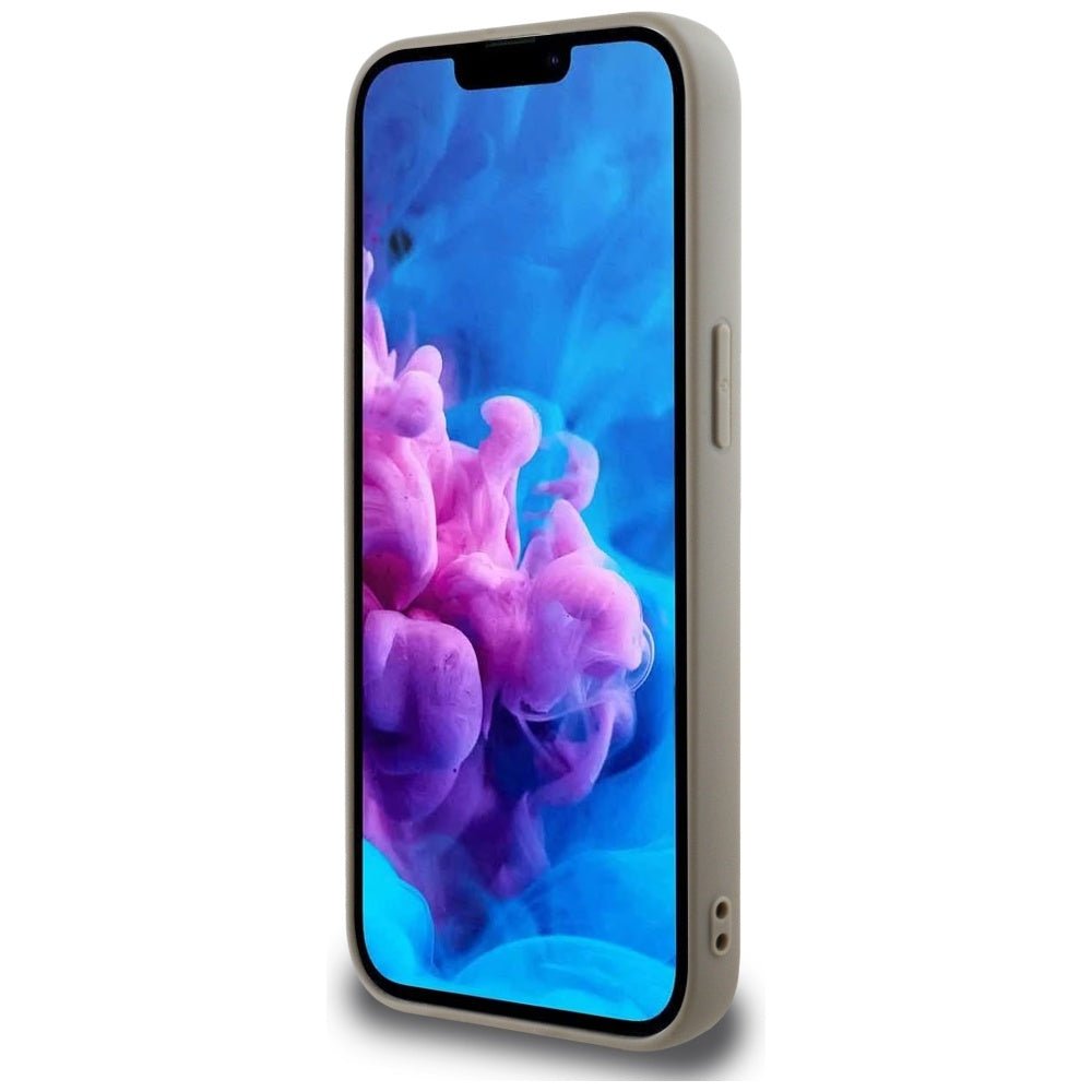 DKNY iPhone 16e - Repeat Texture Pattern with Tonal Stripe - Σκληρή Θήκη με Πλαίσιο Σιλικόνης και Επένδυση Συνθετικού Δέρματος - Beige