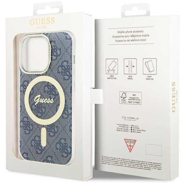 Guess iPhone 15 Pro IML 4G MagSafe Σκληρή Θήκη με Πλαίσιο Σιλικόνης και MagSafe - Blue - GUHMP15LH4STB