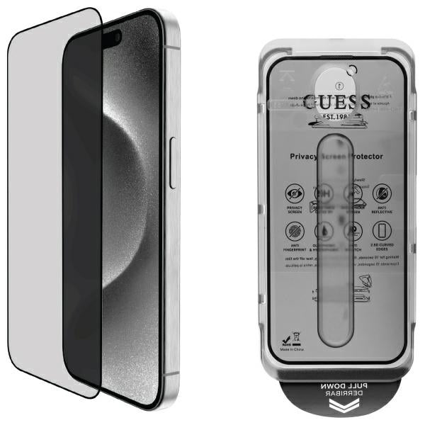 Guess iPhone 16 - Privacy 2.5D Outline - Full Screen Tempered Glass Αντιχαρακτικό Γυαλί Οθόνης - Black