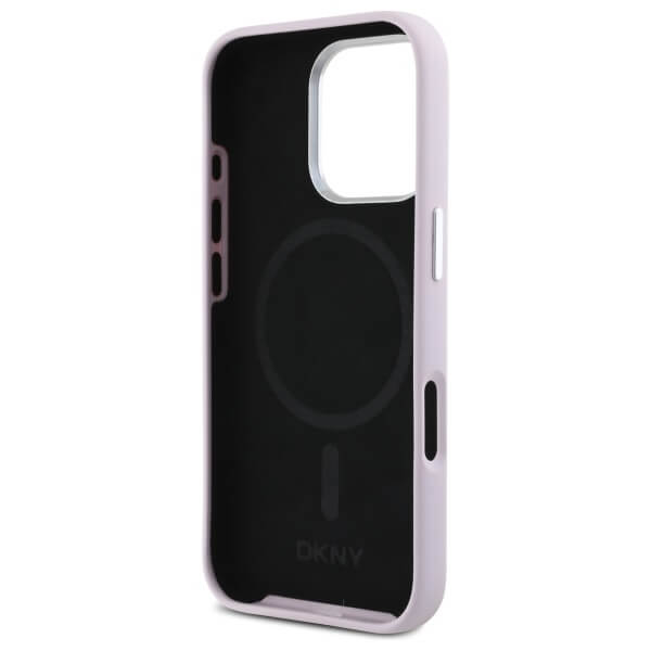 DKNY iPhone 16 Pro - Liquid Silicone Small Metal Logo - MagSafe Σκληρή Θήκη με Πλαίσιο Σιλικόνης - Pink