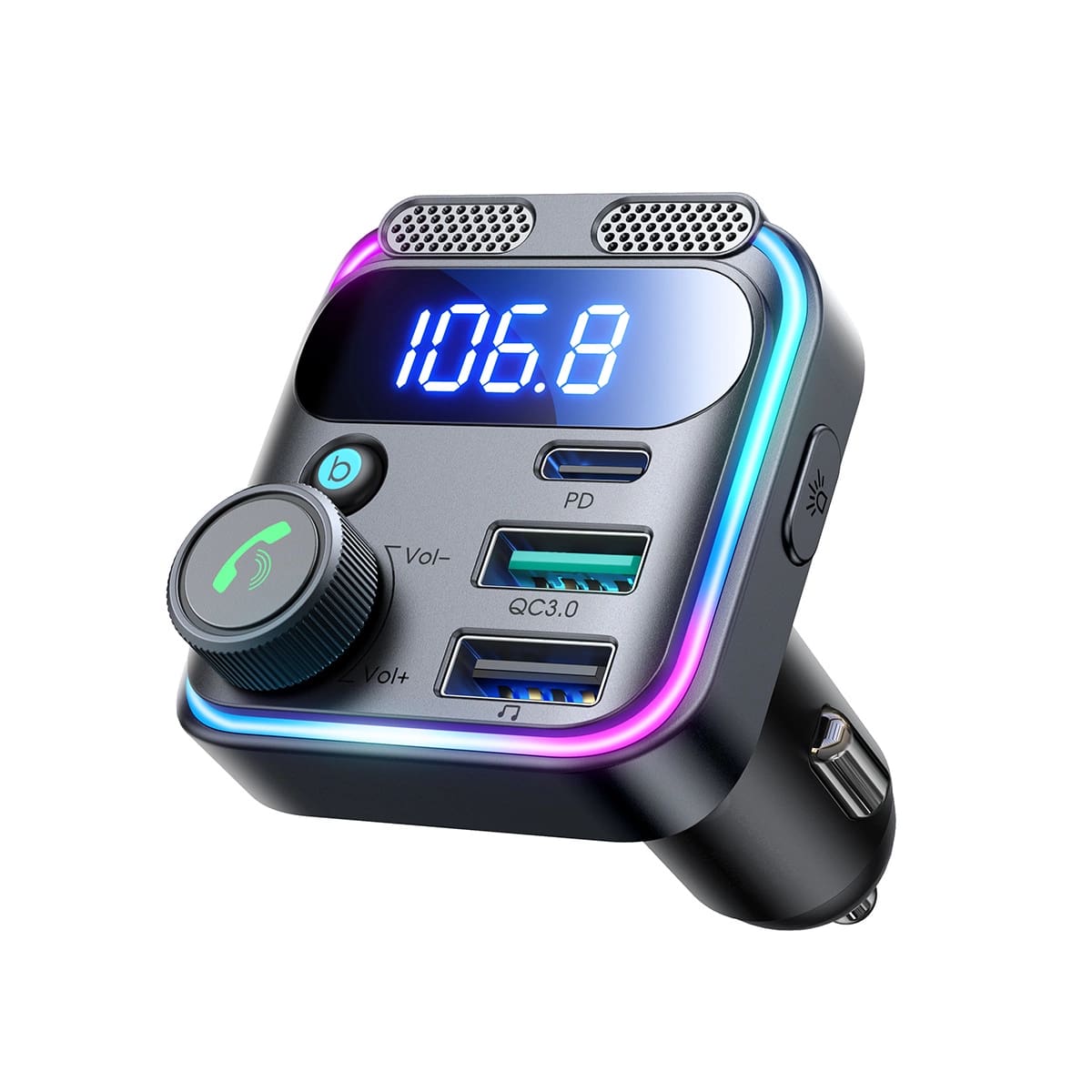 Joyroom JR - CCB01 Bluetooth 5.3 FM Transmitter για Αναπαραγωγή Μουσικής / Κλήσεις / Φόρτιση Κινητών στο Αυτοκίνητο 48W - Black