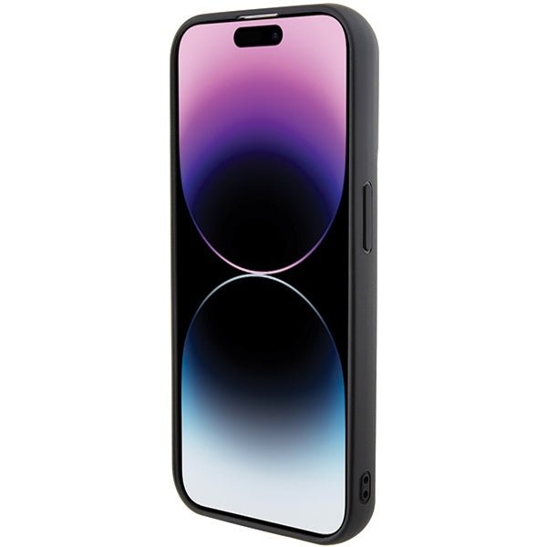 Karl Lagerfeld iPhone 15 Pro - Gripstand Saffiano Karl and Choupette Pin Σκληρή Θήκη με Επένδυση Συνθετικού Δέρματος και Stand - Black - KLHCP15LGSAKCPK