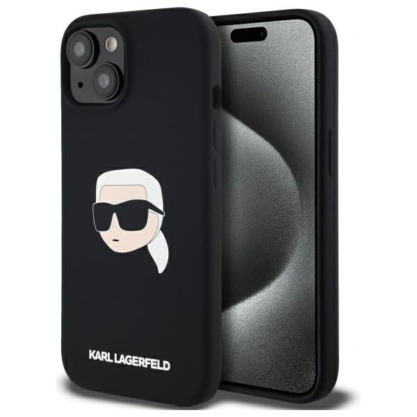 Karl Lagerfeld iPhone 15 - Silicone Karl Head Print - Θήκη Σιλικόνης με MagSafe - Black - KLHMP15SSKHPPLK