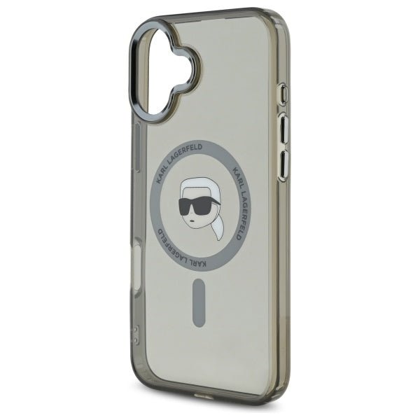 Karl Lagerfeld iPhone 16 - IML Metal Karl Head - MagSafe Σκληρή Θήκη με Πλαίσιο Σιλικόνης - Black - KLHMP16SHLSKIK