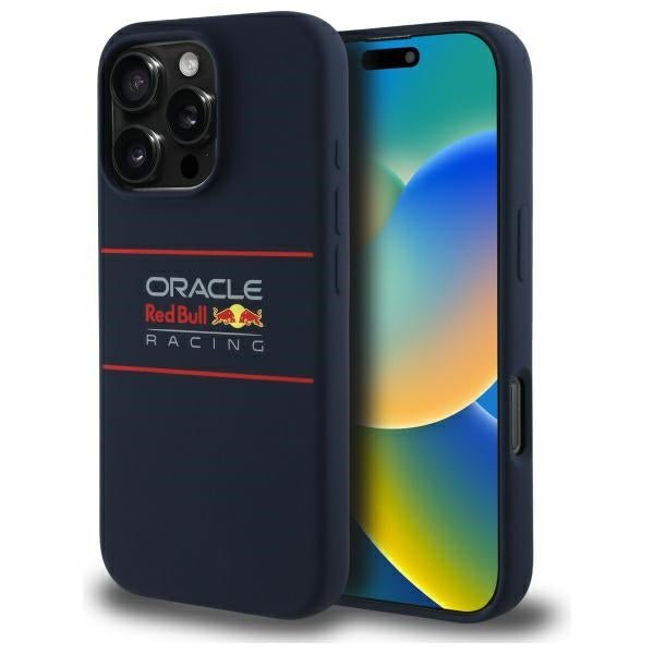 Red Bull iPhone 16 Pro - Silicone Horizontal Logo - MagSafe Σκληρή Θήκη με Πλαίσιο Σιλικόνης - Navy - RBHMP16L24SIHSRV