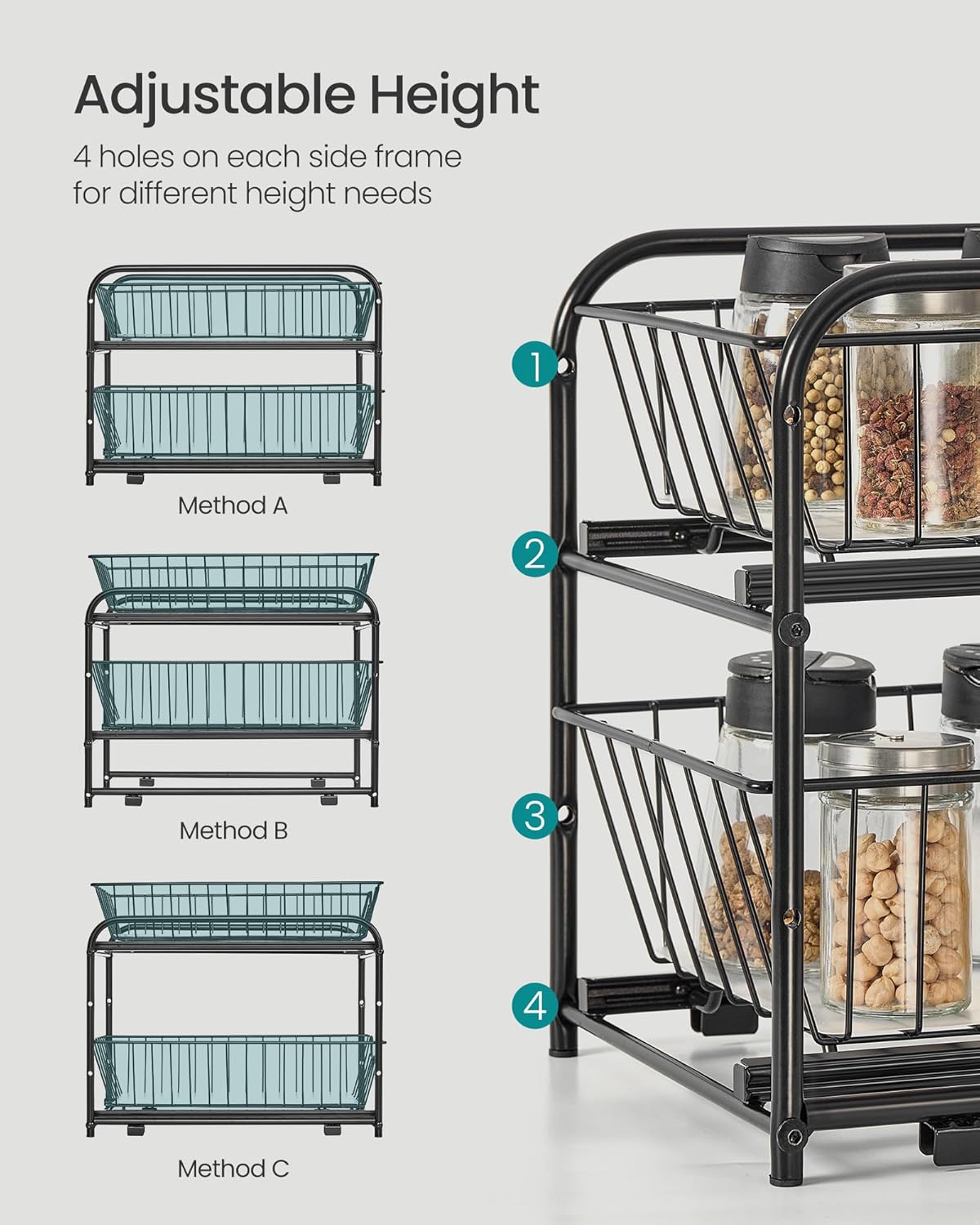 Songmics Μεταλλικό Ράφι Κουζίνας 2 Επιπέδων - Ink Black - KCS017B01V1