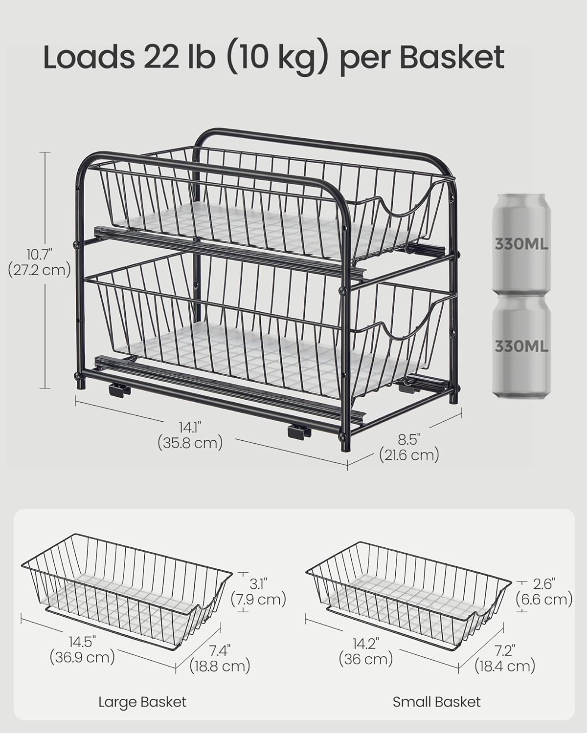 Songmics Μεταλλικό Ράφι Κουζίνας 2 Επιπέδων - Ink Black - KCS017B01V1