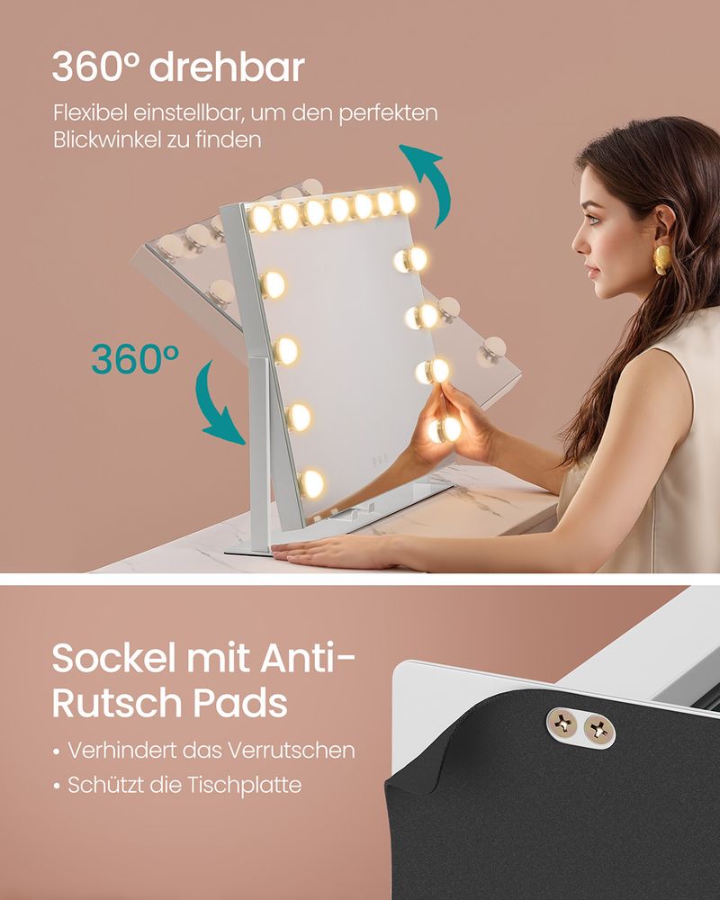 Songmics Επιτραπέζιος Καθρέφτης Μακιγιάζ με Φωτισμό LED και Κουμπιά Αφής - Matte White - LWM001W02