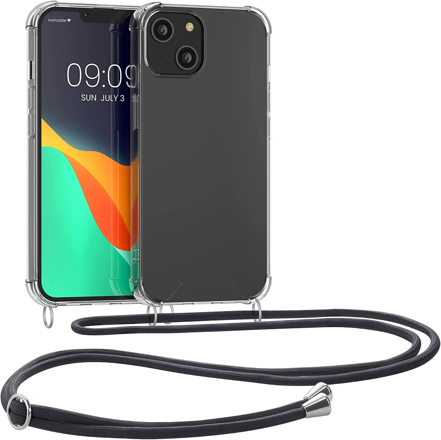KW iPhone 14 Θήκη Σιλικόνης TPU με Λουράκι - Διάφανη / Grey - 59108.22