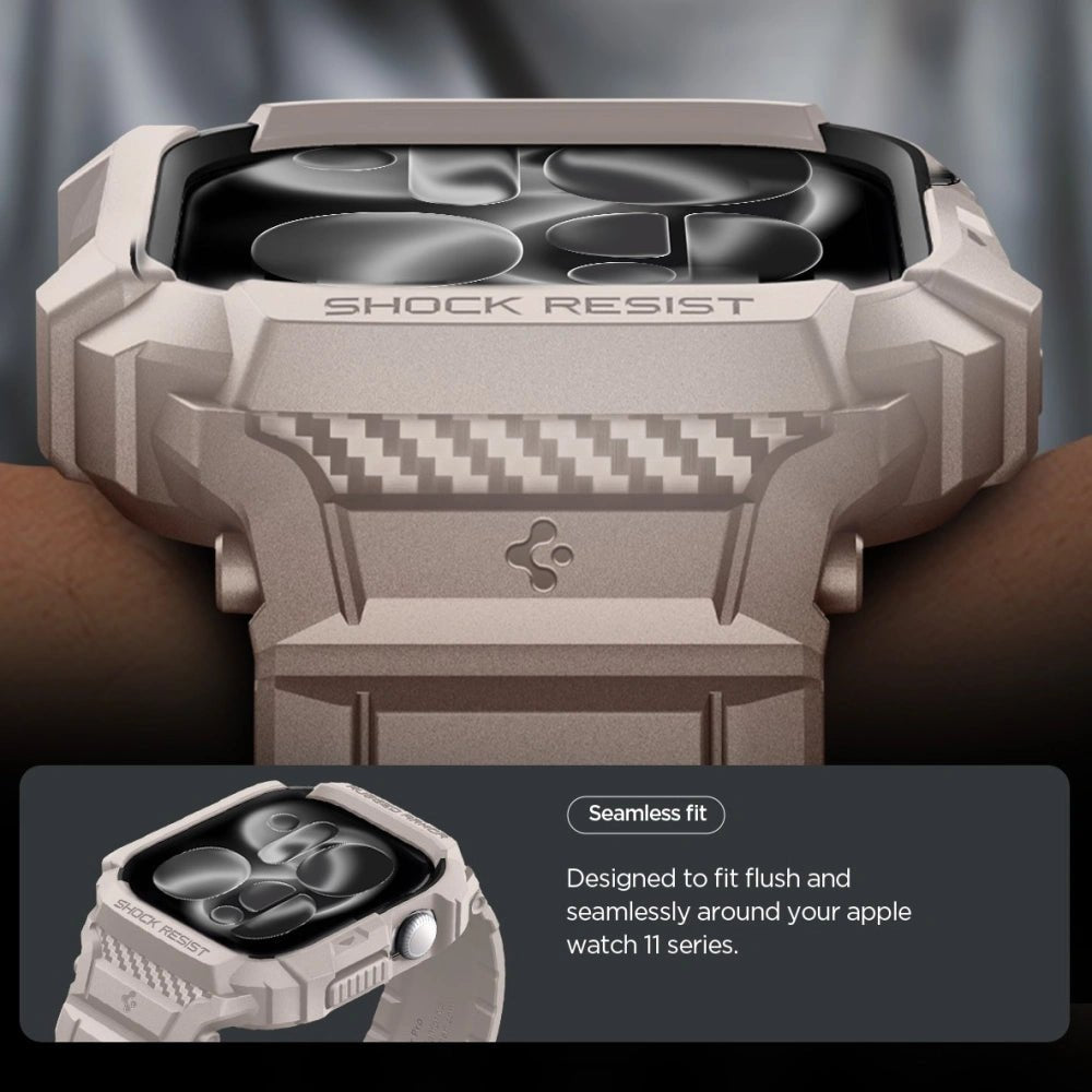 Spigen Λουράκι Apple Watch 10/11 - 46mm με Θήκη Προστασίας - Rugged Armor Pro V2 - Dune Beige