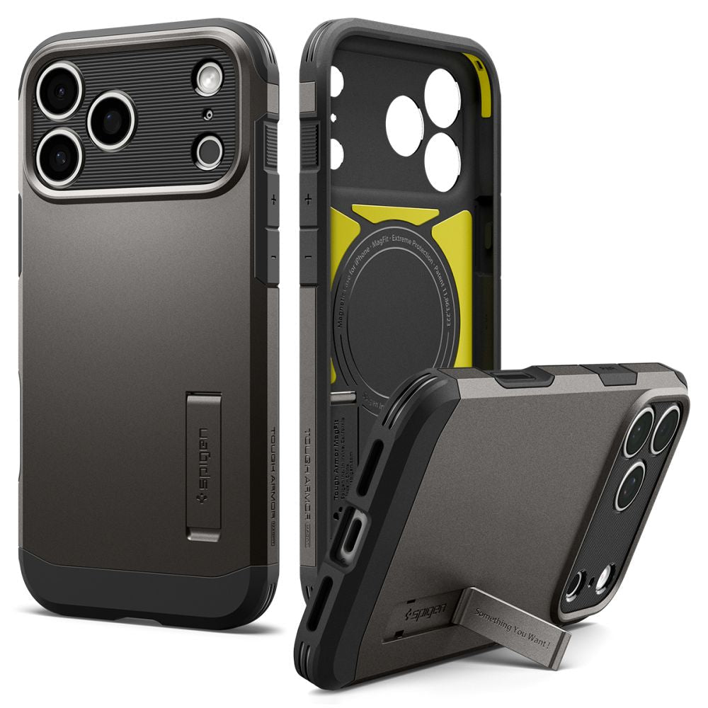 Spigen iPhone 18 Pro / iPhone 17 Pro - MagSafe Σκληρή Θήκη με Πλαίσιο Σιλικόνης και Σταντ - Tough Armor T Mag - Gunmetal
