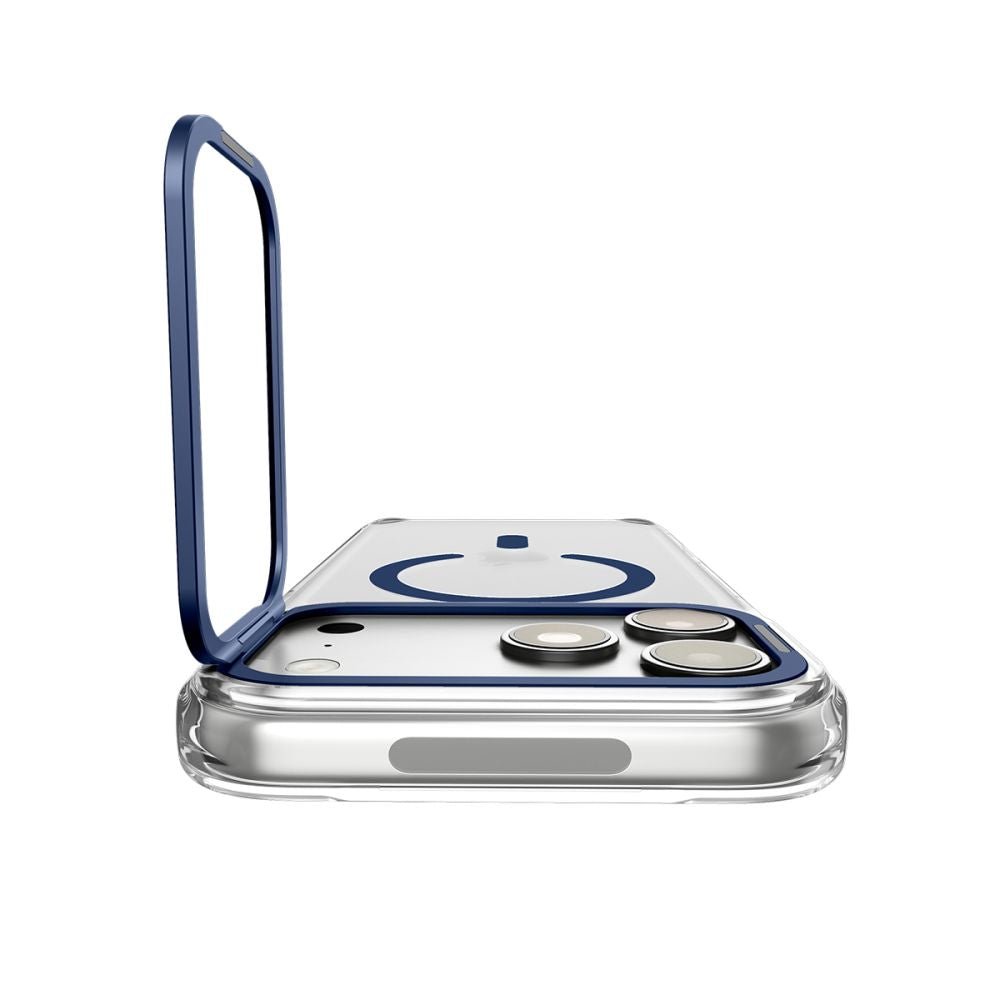 Spigen iPhone 18 Pro / iPhone 17 Pro - Σκληρή Θήκη MagSafe με Πλαίσιο Σιλικόνης Και Stand - Ultra Hybrid Optik S - Clear / Deep Blue