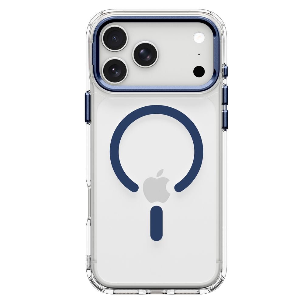 Spigen iPhone 18 Pro / iPhone 17 Pro - Σκληρή Θήκη MagSafe με Πλαίσιο Σιλικόνης Και Stand - Ultra Hybrid Optik S - Clear / Deep Blue