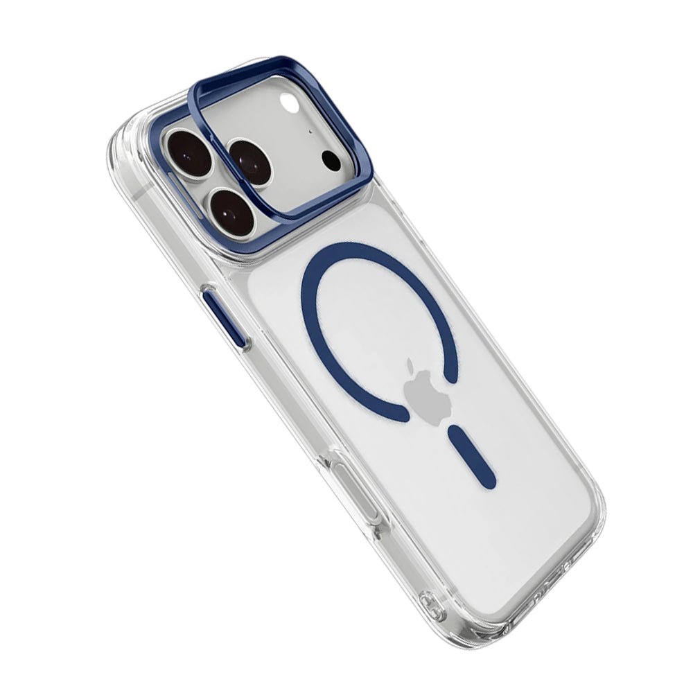 Spigen iPhone 18 Pro / iPhone 17 Pro - Σκληρή Θήκη MagSafe με Πλαίσιο Σιλικόνης Και Stand - Ultra Hybrid Optik S - Clear / Deep Blue