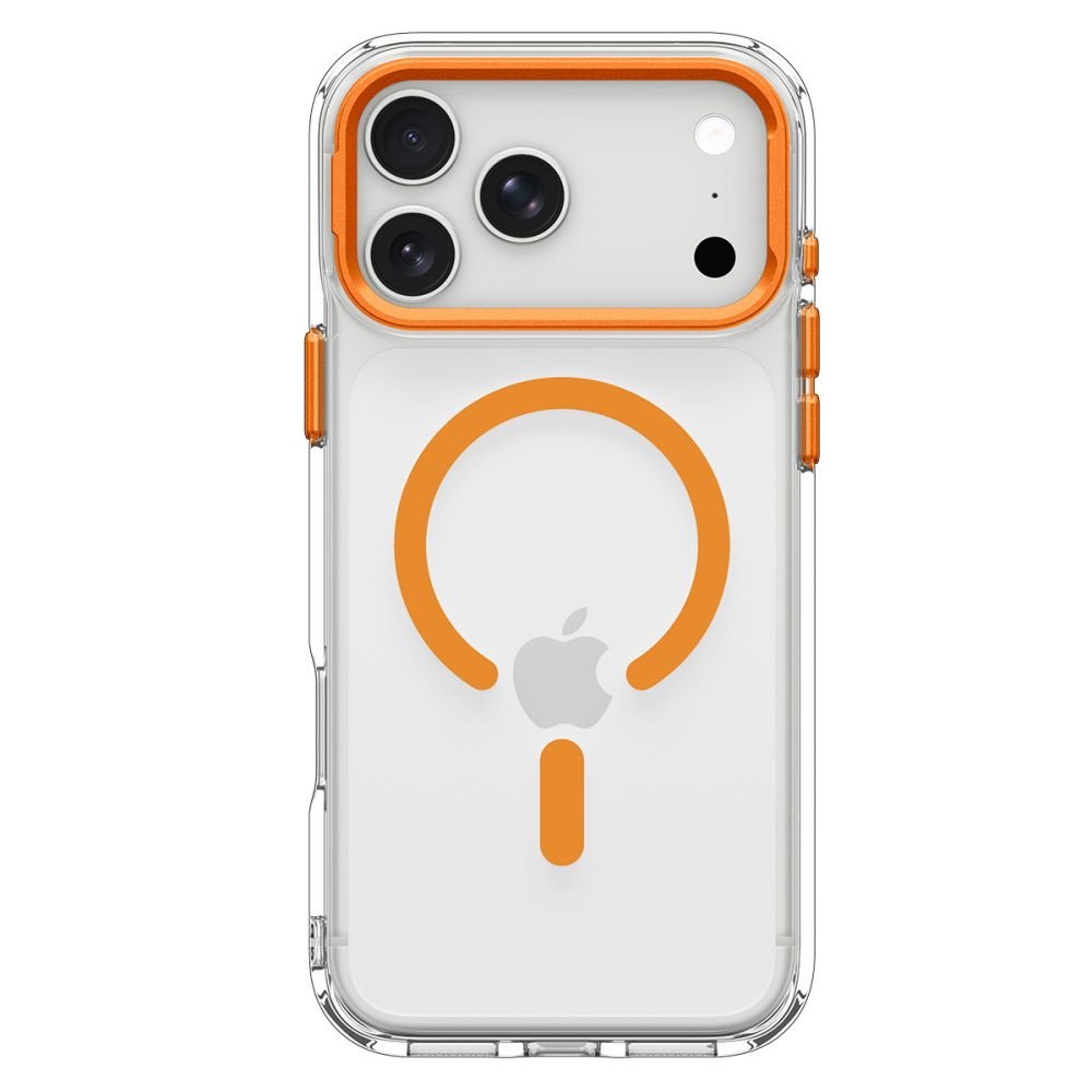 Spigen iPhone 18 Pro / iPhone 17 Pro - Σκληρή Θήκη MagSafe με Πλαίσιο Σιλικόνης Και Stand - Ultra Hybrid Optik S - Clear / Orange