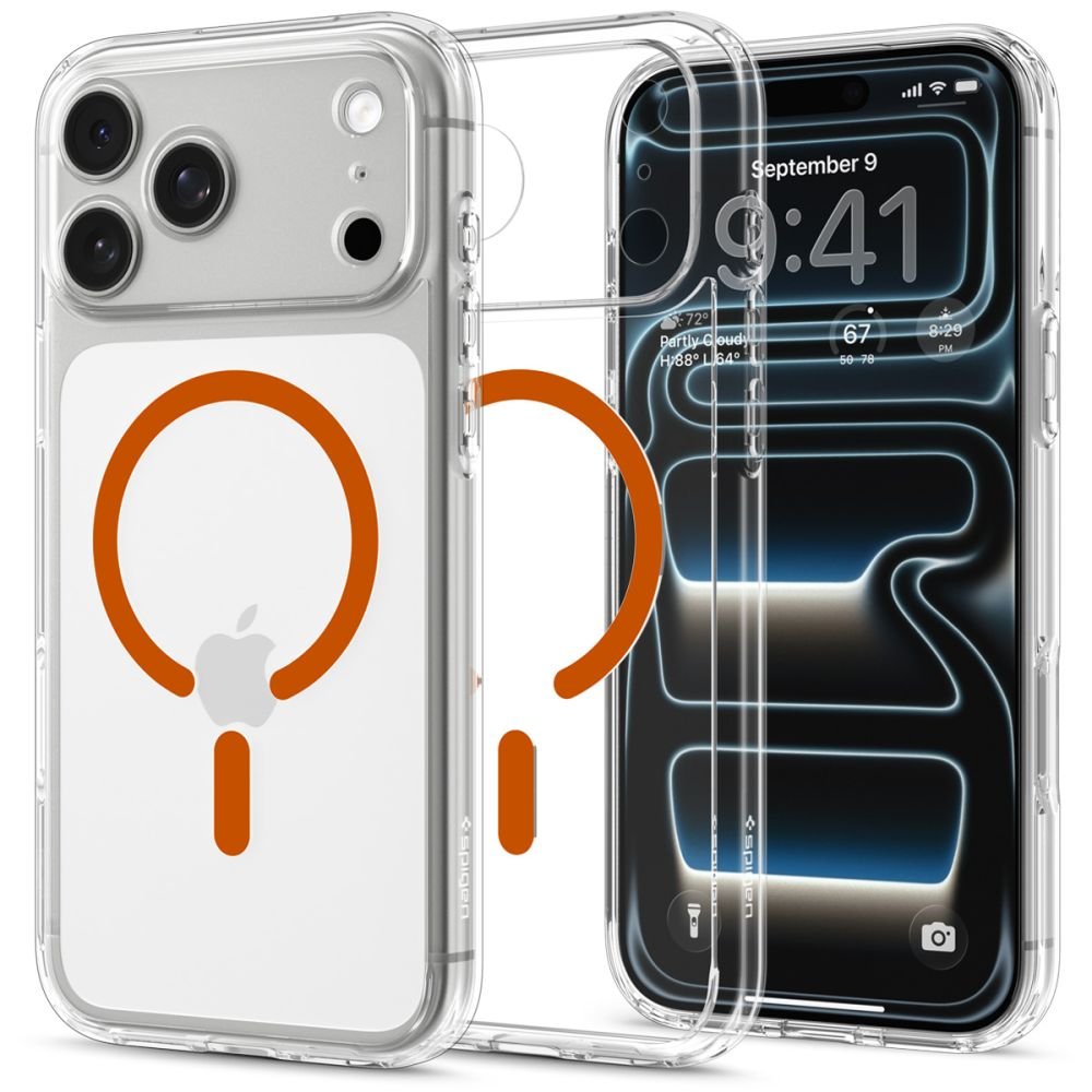 Spigen iPhone 18 Pro / iPhone 17 Pro - Σκληρή Θήκη με Πλαίσιο Σιλικόνης Και MagSafe - Ultra Hybrid Mag - Clear / Orange