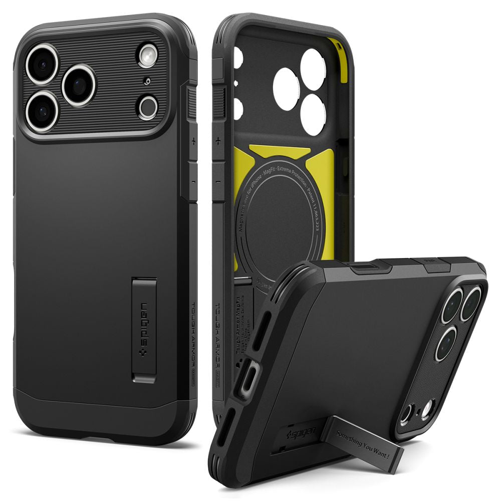 Spigen iPhone 18 Pro Max / iPhone 17 Pro Max - MagSafe Σκληρή Θήκη με Πλαίσιο Σιλικόνης και Σταντ - Tough Armor T Mag - Black