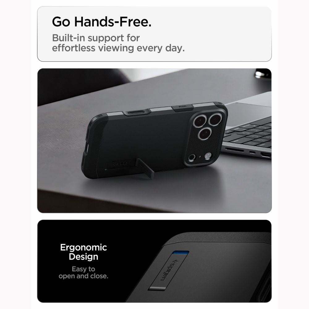 Spigen iPhone 18 Pro Max / iPhone 17 Pro Max - MagSafe Σκληρή Θήκη με Πλαίσιο Σιλικόνης και Σταντ - Tough Armor T Mag - Black