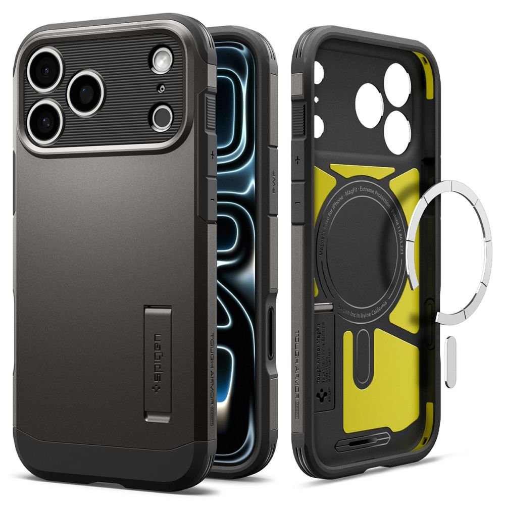 Spigen iPhone 18 Pro Max / iPhone 17 Pro Max - MagSafe Σκληρή Θήκη με Πλαίσιο Σιλικόνης και Σταντ - Tough Armor T Mag - Gunmetal