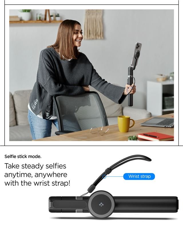 Spigen Ασύρματο MagSafe Selfie Stick με Τρίποδο και Bluetooth Τηλεχειριστήριο - S581W - Black