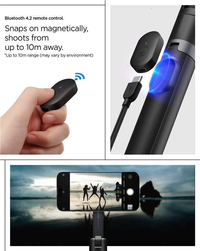 Spigen Ασύρματο MagSafe Selfie Stick με Τρίποδο και Bluetooth Τηλεχειριστήριο - S581W - Black