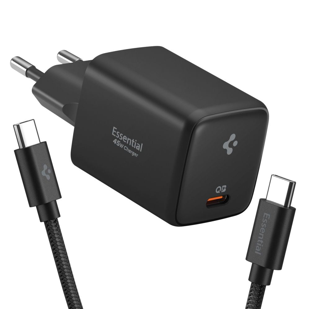 Spigen Οικιακός Φορτιστής Γρήγορης Φόρτισης 45W με 1 Θύρα Type - C και Καλώδιο Type - C to Type - C - EE451EU Essential - Black
