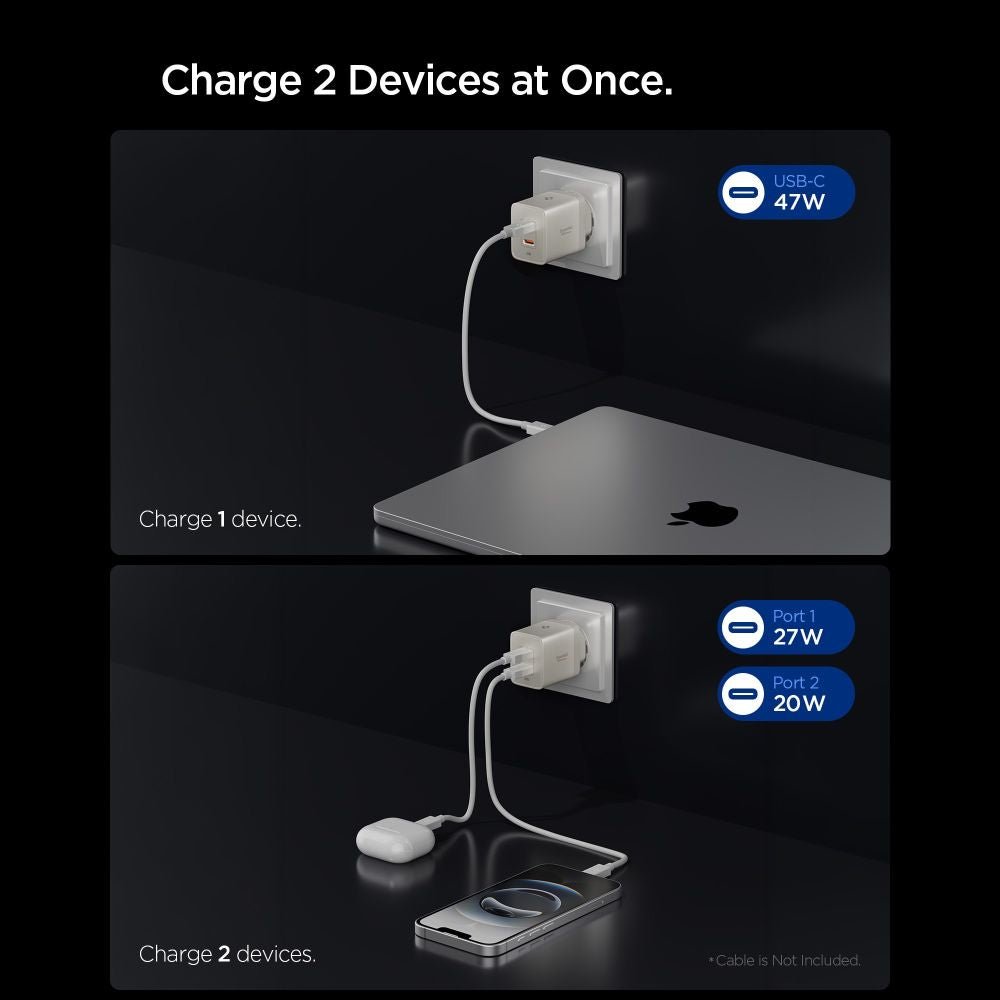 Spigen Οικιακός Φορτιστής Γρήγορης Φόρτισης 47W με 2 Θύρες Type-C - Essential EE472EU-GAN - Natural Titanium