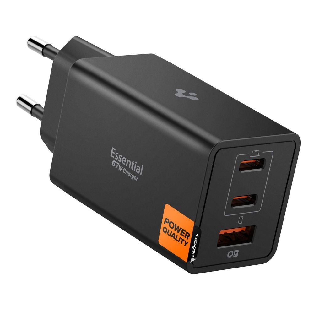Spigen Οικιακός Φορτιστής Γρήγορης Φόρτισης με 2 Θύρες Type - C και 1 Θύρα USB 67W - Essential EE673EU - Black
