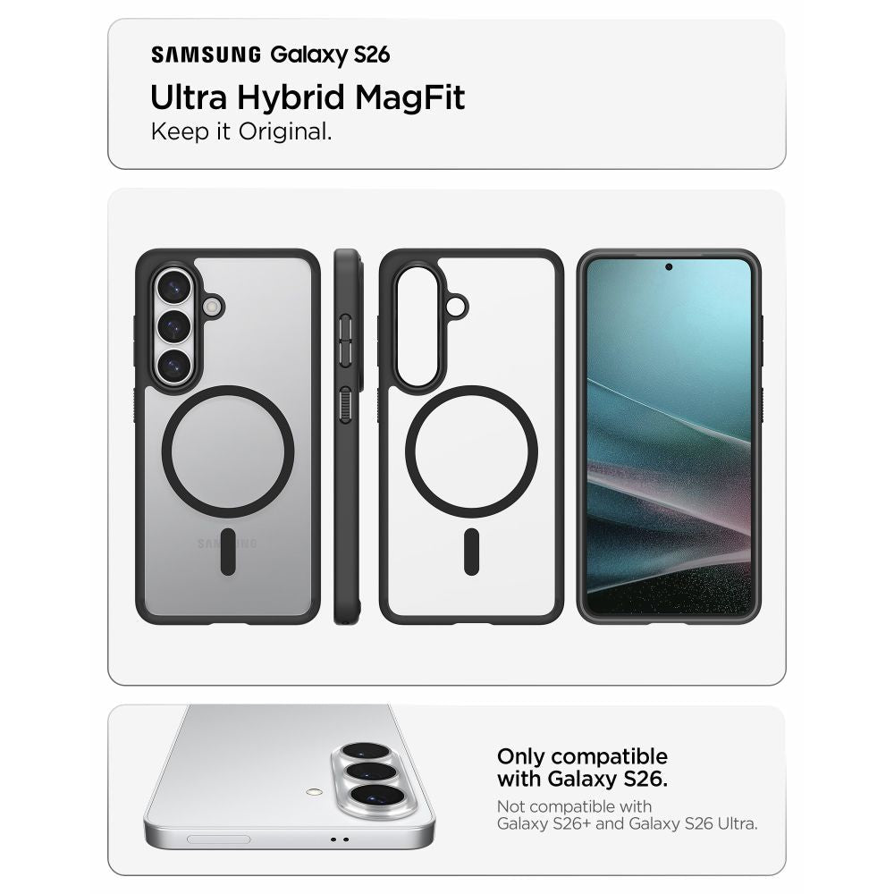 Spigen Samsung Galaxy S26 - Σκληρή Θήκη με Πλαίσιο Σιλικόνης Και MagSafe - Ultra Hybrid Mag - Clear / Matte Black