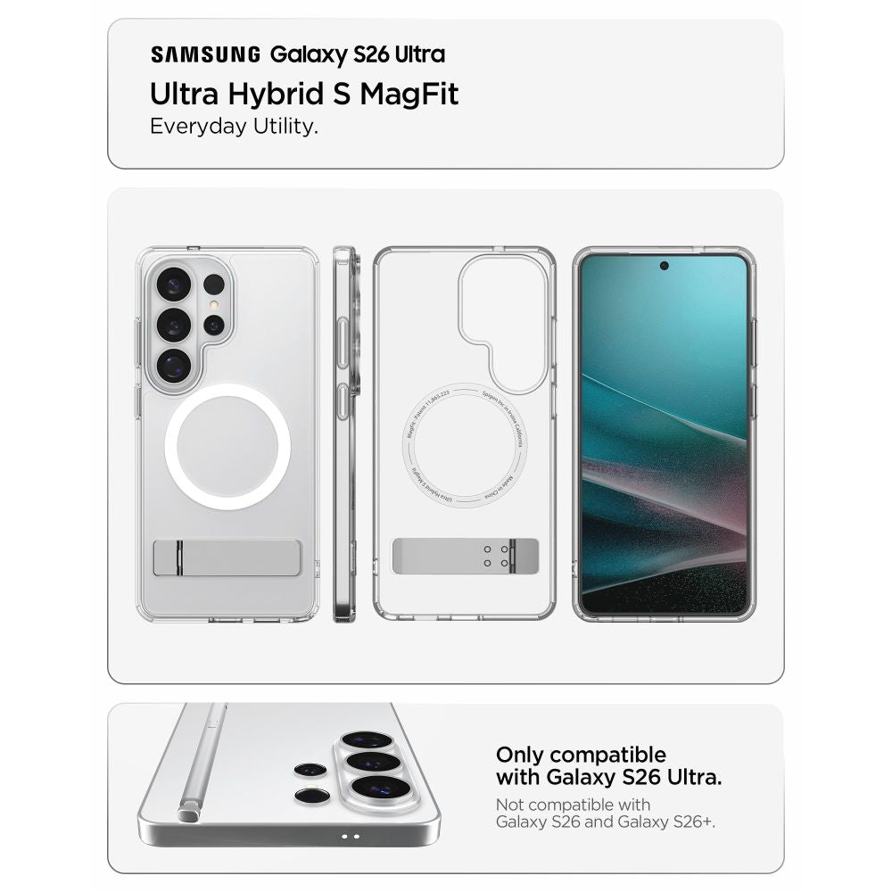 Spigen Samsung Galaxy S26 Ultra - Σκληρή Θήκη με Πλαίσιο Σιλικόνης και Stand - Ultra Hybrid S MagSafe - Clear / White