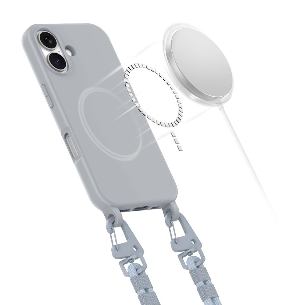 Tech - Protect iPhone 16 MagNecklace - MagSafe Θήκη Σιλικόνης TPU με Pυθμιζόμενο Αποσπώμενο Κορδόνι - Crayon Grey