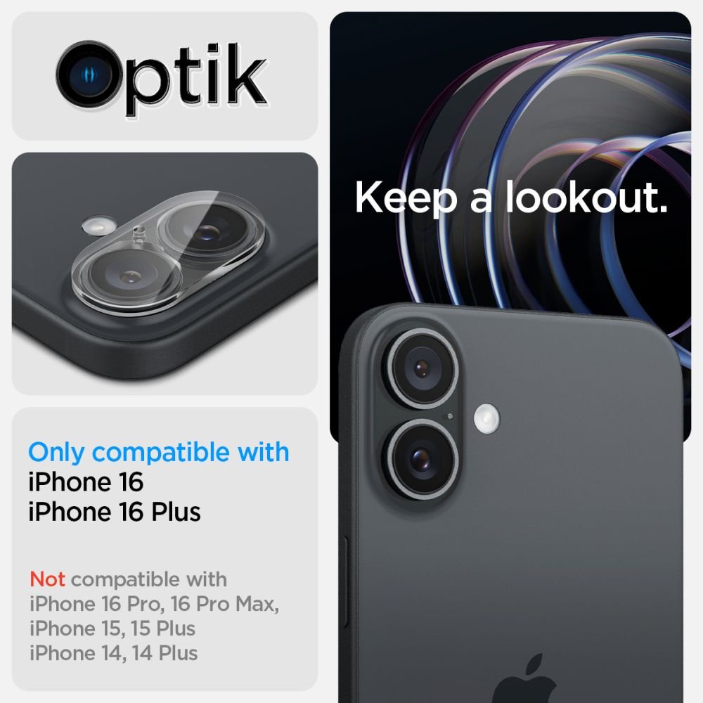 Spigen iPhone 16 / 16 Plus Optik Glas.TR Αντιχαρακτικό Γυαλί για την Κάμερα - 2 Τεμάχια - Διάφανο