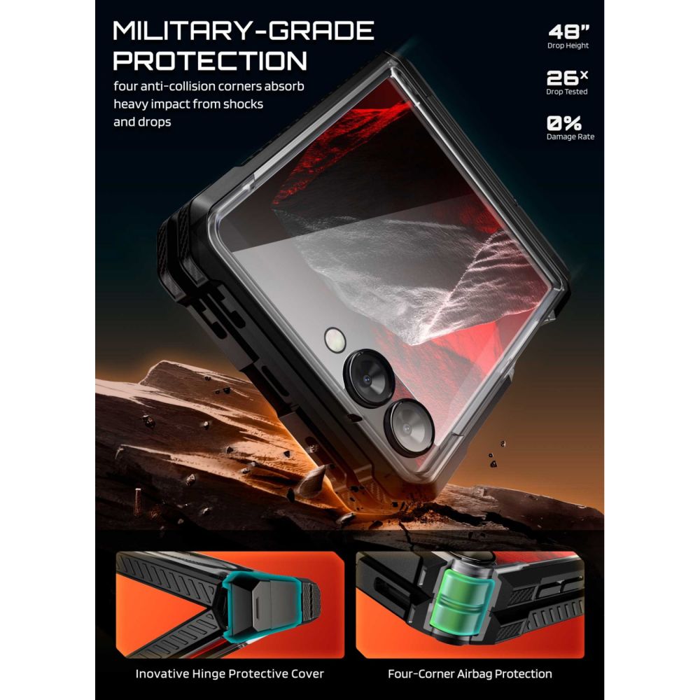 Supcase Samsung Galaxy Z Flip8 - Σκληρή Θήκη με Προστασία Εξωτερικής Οθόνης και MagSafe / Stand - UB Grip Mag - Black