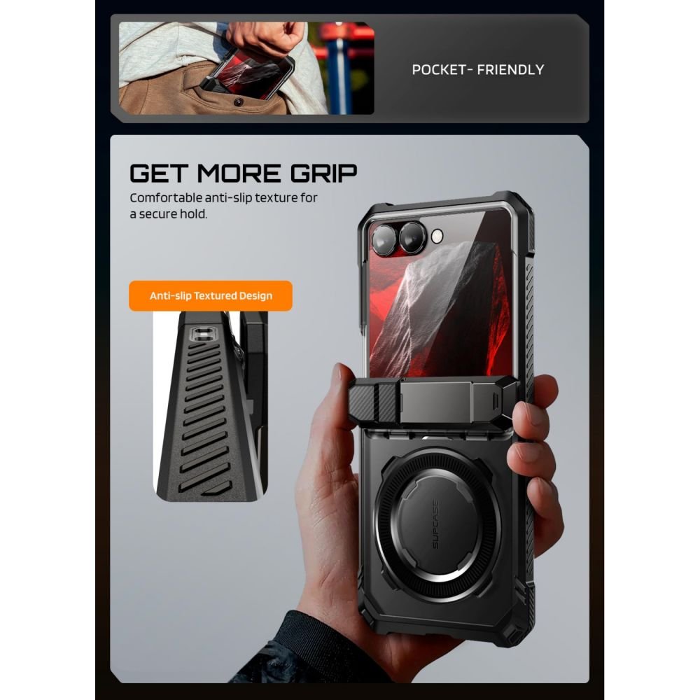 Supcase Samsung Galaxy Z Flip8 - Σκληρή Θήκη με Προστασία Εξωτερικής Οθόνης και MagSafe / Stand - UB Grip Mag - Black