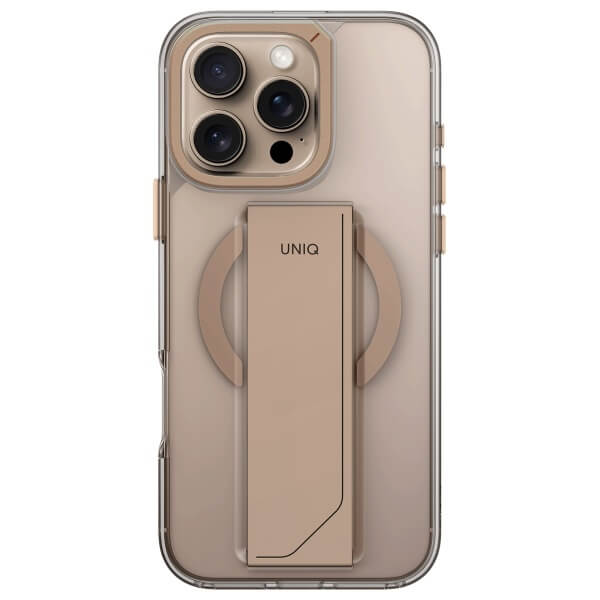 Uniq iPhone 16 Pro - Heldro Max - MagSafe Σκληρή Θήκη με Πλαίσιο Σιλικόνης και Finger Holder - Taupe Gold