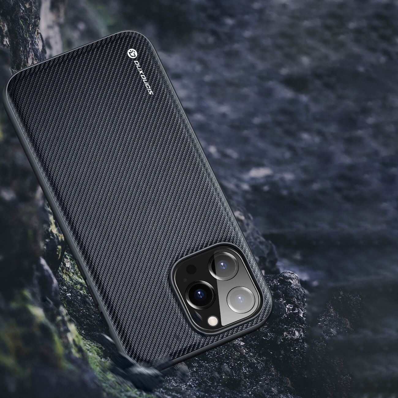 Dux Ducis iPhone 14 Pro Max Fino Series Σκληρή Θήκη με Πλαίσιο Σιλικόνης και Επένδυση από Ύφασμα - Black