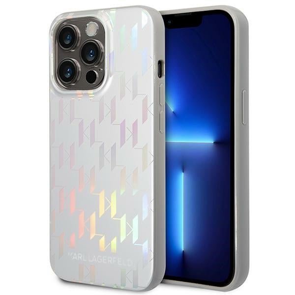 Karl Lagerfeld iPhone 14 Pro - Iridescent Monogram Σκληρή Θήκη με Πλαίσιο Σιλικόνης - Silver - KLHCP14LLGMMSV3