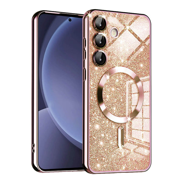 Techsuit Samsung Galaxy S25 - Luxury Glitter MagSafe - Θήκη Σιλικόνης - Rose Gold