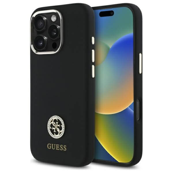 Guess iPhone 16 Pro Max - Silicone Logo Strass 4G - Σκληρή Θήκη με Πλαίσιο Σιλικόνης - Black - GUHCP16XM4DGPK