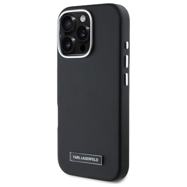 Karl Lagerfeld iPhone 16 Pro Max - FW Metal Plate MagSafe Σκληρή Θήκη με Επένδυση Συνθετικού Δέρματος - Black - KLHMP16XPGMSRPK